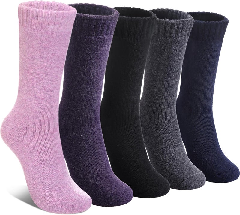 LINEMIN Wool Socks for Women Winter Warm Hiking Thick Warm Cozy Boot Crew Gift Socks 5 Pairs - Image 1